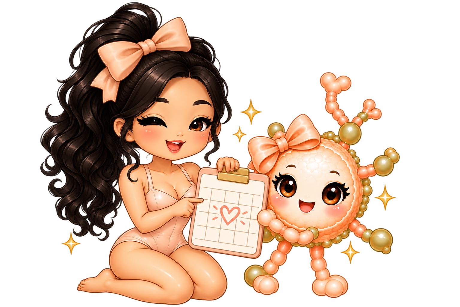 The Flawless mascot and lymphatic companion presenting an appointment calendar